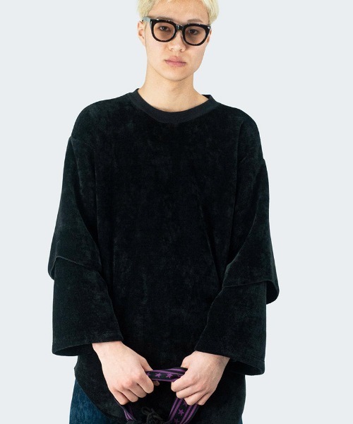 masterkey（マスターキー）の「mlt4743-MERROW 変形ロングカットソー（Tシャツ/カットソー・メンズ・ブラック/カーキ/ベージュ・FREE）」の2枚目の写真