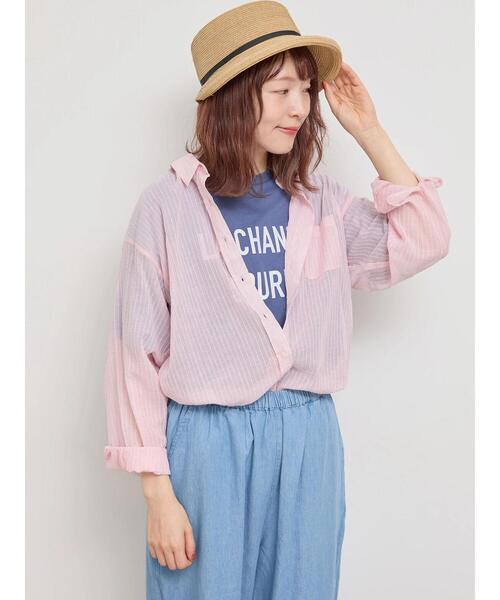 Samansa Mos2（サマンサ モスモス）の「リネンミックス柄アソートレギュラーカラーシャツ（シャツ/ブラウス・レディース・ピンク/チャコールグレー/ブルー/イエロー・F）」の4枚目の写真