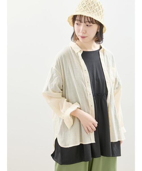 Samansa Mos2（サマンサ モスモス）の「リネンミックス柄アソートレギュラーカラーシャツ（シャツ/ブラウス・レディース・ピンク/チャコールグレー/ブルー/イエロー・F）」の3枚目の写真