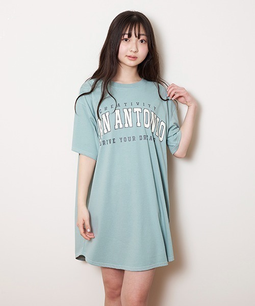 LOVETOXIC(ラブトキシック)の「【接触冷感】Tシャツワンピース(ワンピース・キッズ・オフホワイト/エメラルド/ブラック/ホワイト系その他・S/M/L)」の4枚目の写真