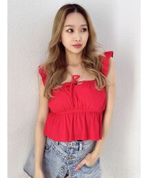 GYDA | リボンフレアリブトップス(Tシャツ/カットソー)
