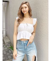 GYDA | リボンフレアリブトップス(Tシャツ/カットソー)