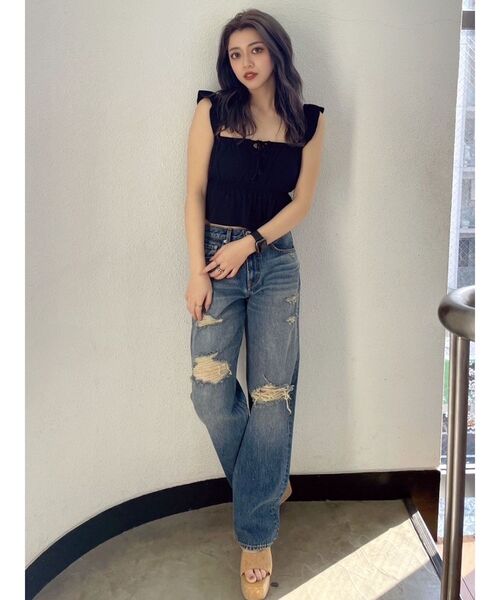 GYDA（ジェイダ）の「リボンフレアリブトップス（Tシャツ/カットソー・レディース・レッド/ブラック/オフホワイト・FREE）」の17枚目の写真