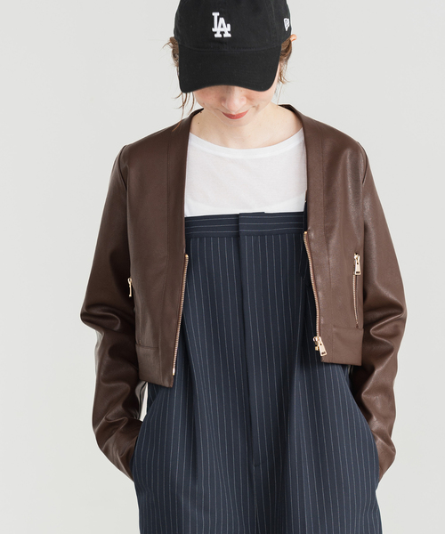 Spick & Span（スピックアンドスパン）の「フェイクレザージップブルゾン（ライダースジャケット・レディース・ブラウン/ベージュ・FREE）」の2枚目の写真