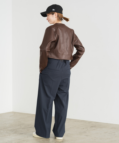 Spick & Span（スピックアンドスパン）の「フェイクレザージップブルゾン（ライダースジャケット・レディース・ブラウン/ベージュ・FREE）」の5枚目の写真