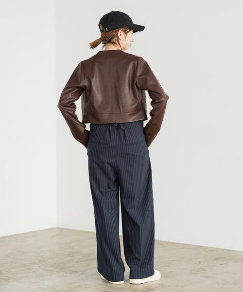 Spick & Span（スピックアンドスパン）の「フェイクレザージップブルゾン（ライダースジャケット・レディース・ブラウン/ベージュ・FREE）」の6枚目の写真