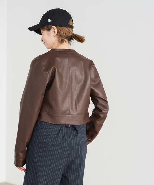 Spick & Span（スピックアンドスパン）の「フェイクレザージップブルゾン（ライダースジャケット・レディース・ブラウン/ベージュ・FREE）」の8枚目の写真