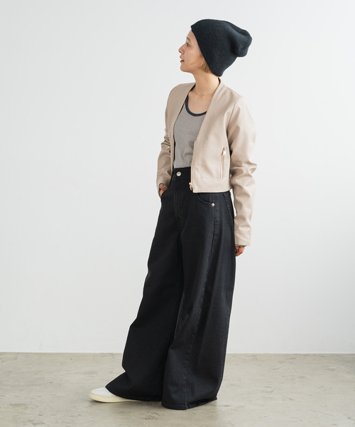 Spick & Span（スピックアンドスパン）の「フェイクレザージップブルゾン（ライダースジャケット・レディース・ブラウン/ベージュ・FREE）」の12枚目の写真