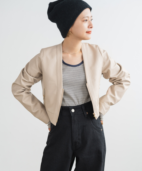 Spick & Span（スピックアンドスパン）の「フェイクレザージップブルゾン（ライダースジャケット・レディース・ブラウン/ベージュ・FREE）」の15枚目の写真