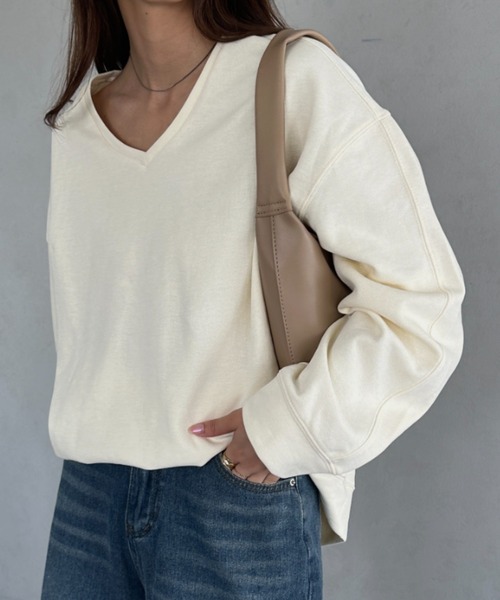 MYMOOD.（マイムード）の「Vネックビッグシルエットプルオーバー（スウェット・レディース・グレー/ホワイト/イエロー・FREE）」の3枚目の写真