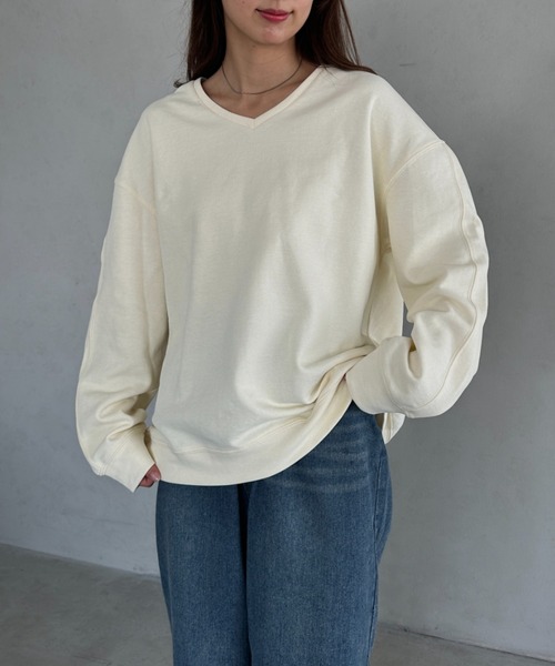 MYMOOD.（マイムード）の「Vネックビッグシルエットプルオーバー（スウェット・レディース・グレー/ホワイト/イエロー・FREE）」の19枚目の写真