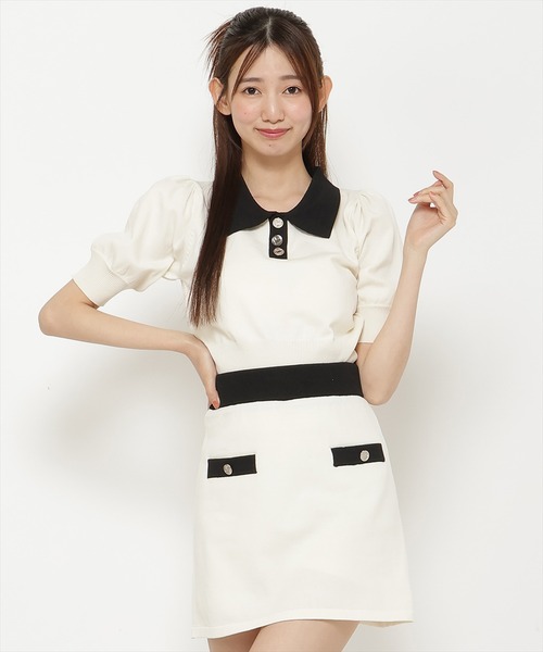 REDYAZEL（レディアゼル）の「【セットアップ可能】衿つきバイカラーニットトップス（ニット/セーター・レディース・ピンク/ホワイト/ブルー・FREE）」の2枚目の写真