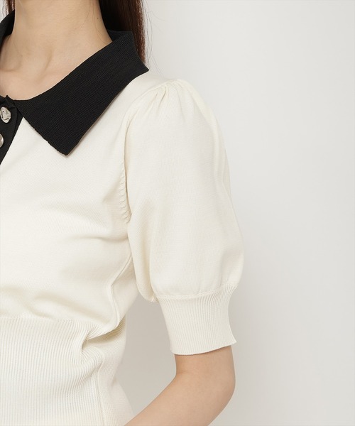 REDYAZEL（レディアゼル）の「【セットアップ可能】衿つきバイカラーニットトップス（ニット/セーター・レディース・ピンク/ホワイト/ブルー・FREE）」の8枚目の写真