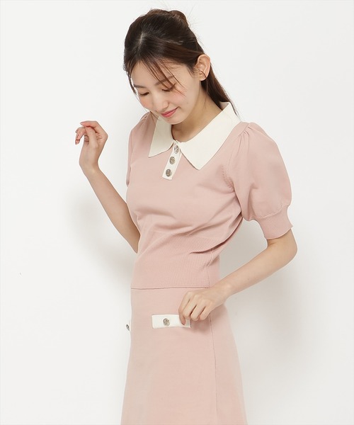 REDYAZEL（レディアゼル）の「【セットアップ可能】衿つきバイカラーニットトップス（ニット/セーター・レディース・ピンク/ホワイト/ブルー・FREE）」の16枚目の写真