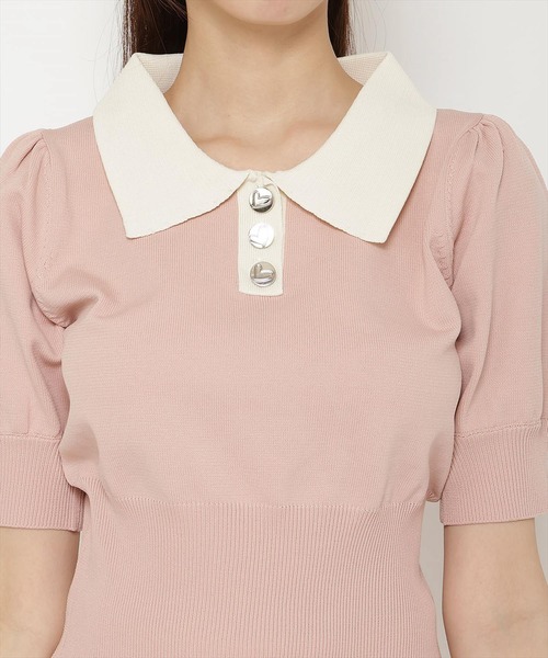 REDYAZEL（レディアゼル）の「【セットアップ可能】衿つきバイカラーニットトップス（ニット/セーター・レディース・ピンク/ホワイト/ブルー・FREE）」の19枚目の写真