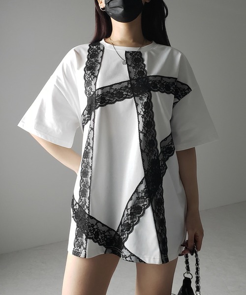 me+em select(ミームセレクト)の「※※【 3color 】レースラインバレエコアビッグTシャツ / lace line balletcore big T-shirts(Tシャツ/カットソー・レディース・ブラック/ホワイト/グレー・FREE)」の13枚目の写真