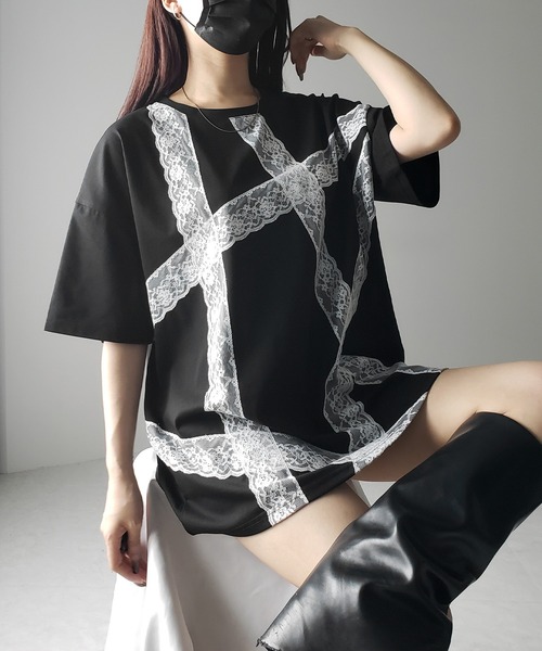 me+em select(ミームセレクト)の「※※【 3color 】レースラインバレエコアビッグTシャツ / lace line balletcore big T-shirts(Tシャツ/カットソー・レディース・ブラック/ホワイト/グレー・FREE)」の14枚目の写真