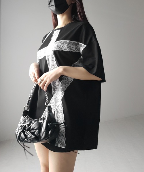 me+em select(ミームセレクト)の「※※【 3color 】レースラインバレエコアビッグTシャツ / lace line balletcore big T-shirts(Tシャツ/カットソー・レディース・ブラック/ホワイト/グレー・FREE)」の16枚目の写真