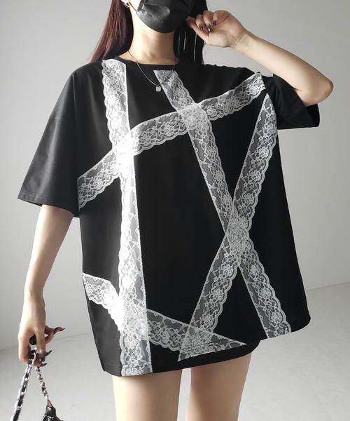 me+em select(ミームセレクト)の「※※【 3color 】レースラインバレエコアビッグTシャツ / lace line balletcore big T-shirts(Tシャツ/カットソー・レディース・ブラック/ホワイト/グレー・FREE)」の17枚目の写真