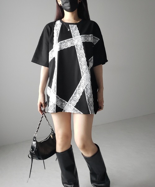 me+em select(ミームセレクト)の「※※【 3color 】レースラインバレエコアビッグTシャツ / lace line balletcore big T-shirts(Tシャツ/カットソー・レディース・ブラック/ホワイト/グレー・FREE)」の18枚目の写真