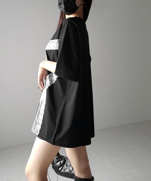 me+em select(ミームセレクト)の「※※【 3color 】レースラインバレエコアビッグTシャツ / lace line balletcore big T-shirts(Tシャツ/カットソー・レディース・ブラック/ホワイト/グレー・FREE)」の19枚目の写真