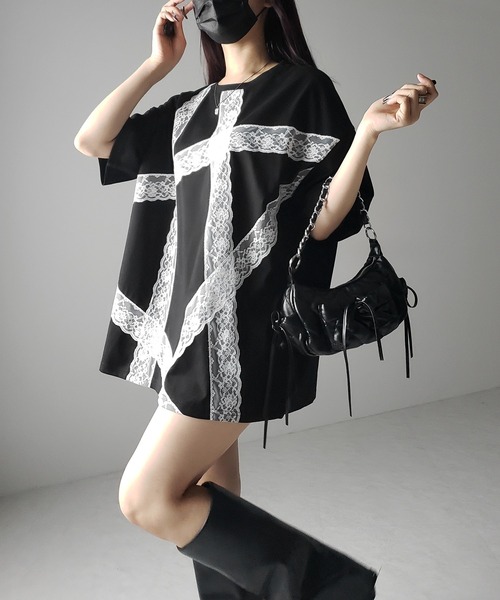 me+em select(ミームセレクト)の「※※【 3color 】レースラインバレエコアビッグTシャツ / lace line balletcore big T-shirts(Tシャツ/カットソー・レディース・ブラック/ホワイト/グレー・FREE)」の20枚目の写真