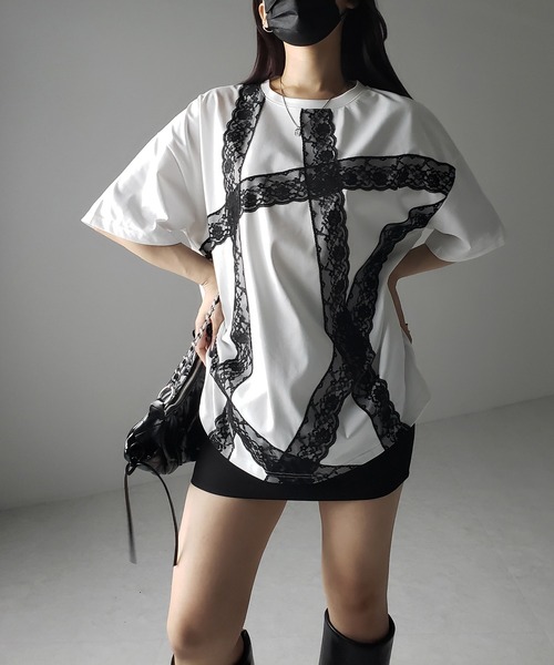 me+em select(ミームセレクト)の「※※【 3color 】レースラインバレエコアビッグTシャツ / lace line balletcore big T-shirts(Tシャツ/カットソー・レディース・ブラック/ホワイト/グレー・FREE)」の11枚目の写真