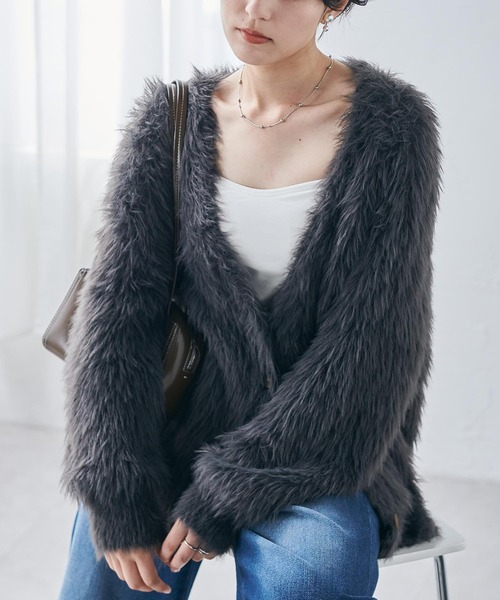 RANAN(ラナン)の「ロングフェザーシャギーオーバーカーデ(カーディガン/ボレロ・レディース・モカ/チャコール/アイボリー・L/M/LL)」の10枚目の写真