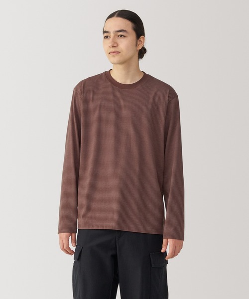 無印良品(ムジルシリョウヒン)の「紳士 天竺編みクルーネック長袖Tシャツ(ボーダー)(Tシャツ/カットソー・メンズ・ホワイト系/ブラウン系/グレー系/ブラック系・S/M/L/XL)」の4枚目の写真