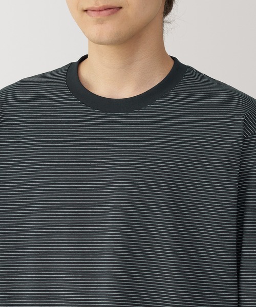 紳士 天竺編みクルーネック長袖Tシャツ（ボーダー）（Tシャツ