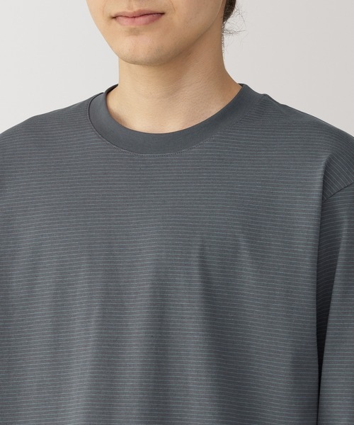 紳士 天竺編みクルーネック長袖Tシャツ（ボーダー）（Tシャツ