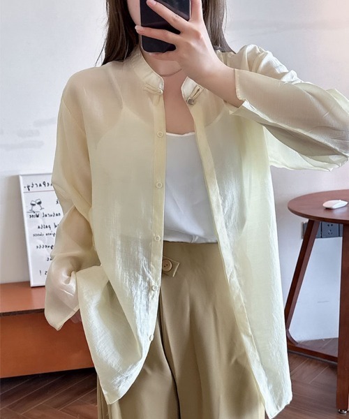 H.TOKYO(エイチトウキョウ)の「バンドカラーシアーシャツ(シャツ/ブラウス・レディース・イエロー系/ホワイト/ブラック/グレー・LARGE/X-LARGE)」の4枚目の写真