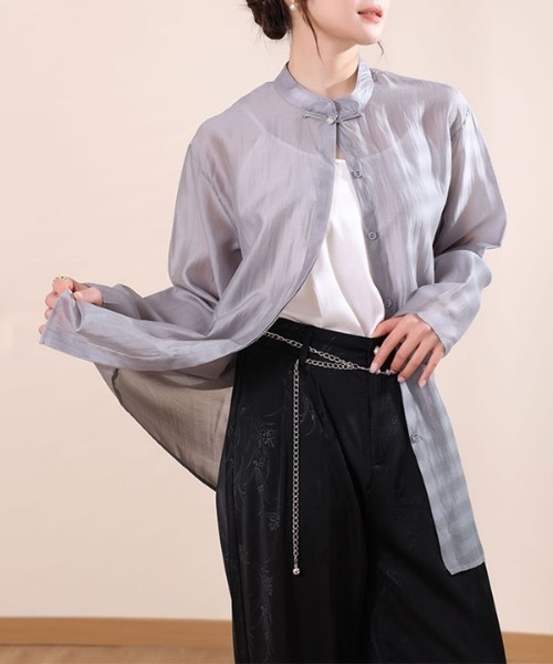 H.TOKYO(エイチトウキョウ)の「バンドカラーシアーシャツ(シャツ/ブラウス・レディース・イエロー系/ホワイト/ブラック/グレー・LARGE/X-LARGE)」の3枚目の写真