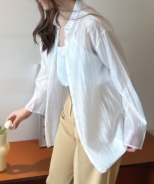 H.TOKYO(エイチトウキョウ)の「バンドカラーシアーシャツ(シャツ/ブラウス・レディース・イエロー系/ホワイト/ブラック/グレー・LARGE/X-LARGE)」の2枚目の写真