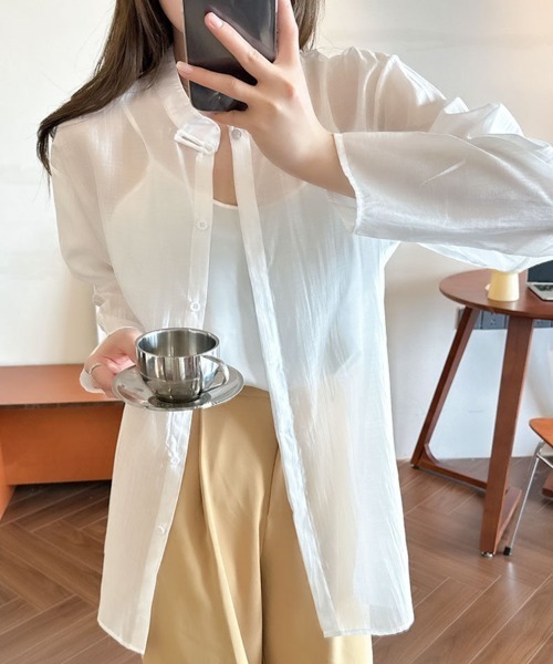 H.TOKYO(エイチトウキョウ)の「バンドカラーシアーシャツ(シャツ/ブラウス・レディース・イエロー系/ホワイト/ブラック/グレー・LARGE/X-LARGE)」の17枚目の写真