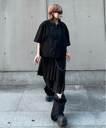 韓国ブランド ESC STUDIO イーエスシースタジオ skirt layered snap pants スカートレイヤードスナップパンツ レイヤードパンツ カモ柄パンツ カモフラージュ スナップボタンハーフパンツ フルレングスパンツ ２wayパンツ 韓国ファッション 韓国ストリート ストリートファッション