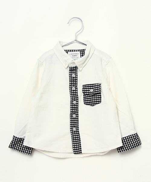 CIAOPANIC TYPY(チャオパニックティピー)の「【CIAOPANIC TYPY】起毛フランネルボタンダウン(シャツ/ブラウス・キッズ・ホワイト/ネイビー・135/105/95/125/115)」の1枚目の写真