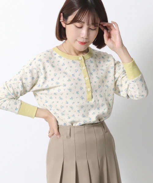 JEMORGAN(ジェーイーモーガン)の「JEMORGAN(ジェーイーモーガン)ワッフル花柄ヘンリーネック サーマルロンT/リンガーT/長袖/ルームウェア レディース(Tシャツ/カットソー・レディース・ピンク系その他/イエロー系その他/パープル系その他/ブルー系その他・FREE)」の5枚目の写真
