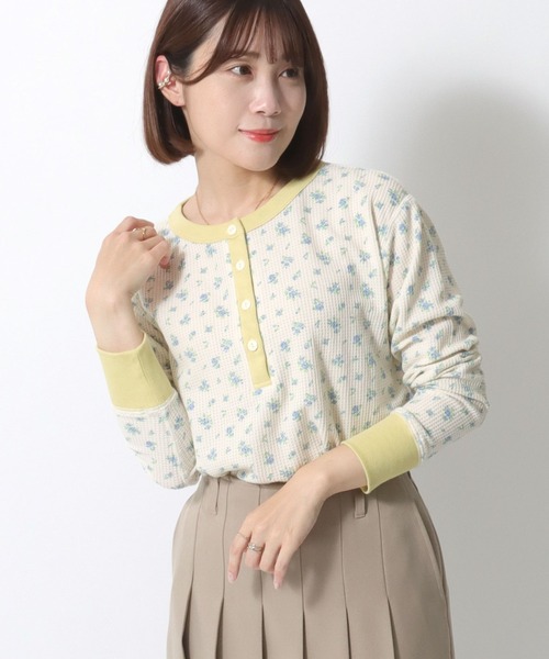 JEMORGAN(ジェーイーモーガン)の「JEMORGAN(ジェーイーモーガン)ワッフル花柄ヘンリーネック サーマルロンT/リンガーT/長袖/ルームウェア レディース(Tシャツ/カットソー・レディース・ピンク系その他/イエロー系その他/パープル系その他/ブルー系その他・FREE)」の7枚目の写真