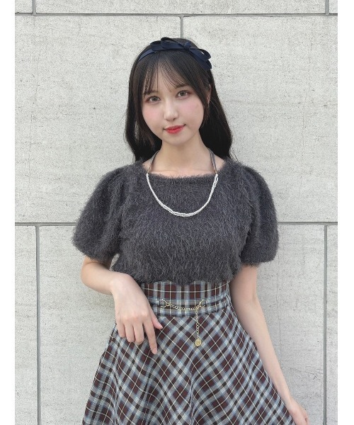 F i.n.t（フィント）の「シャギーボリューム袖ニットプルオーバー/F&A/fint（ニット/セーター・レディース・オフホワイト/ピンク/チャコール・FREE）」の2枚目の写真