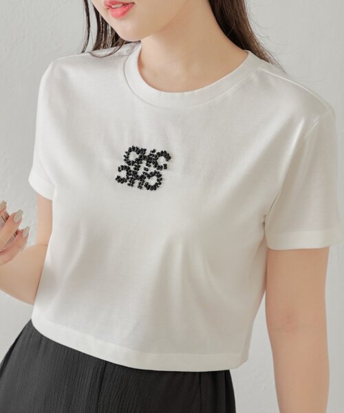 CCロゴビーズ刺繍ホワイトTシャツ fit=scale-down,w=1200
