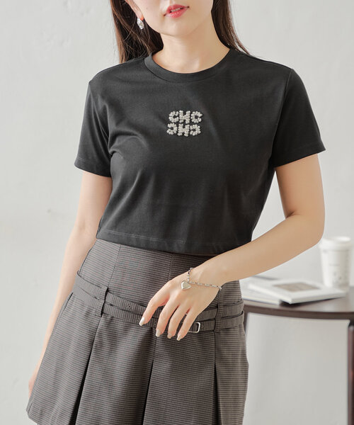Chico(チコ)の「ビーズロゴ入り刺繍チビT(Tシャツ/カットソー・レディース・ブラック/グレイッシュベージュ/ホワイト/レッド・FREE)」の17枚目の写真