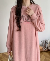 フード付きワンピース/桃色ピンク レディースのワンピース（ピンク/桃色系・コーデュロイ
