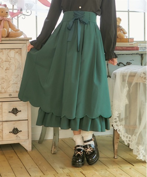 axes femme POETIQUE（アクシーズファムポエティック）の「裾スカラップスカート（スカート・レディース・ブラウン/グリーン/ブラック・MEDIUM）」の3枚目の写真