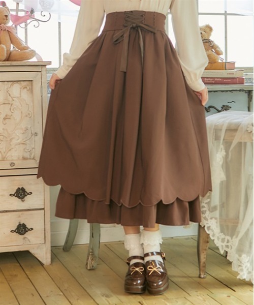 axes femme POETIQUE（アクシーズファムポエティック）の「裾スカラップスカート（スカート・レディース・ブラウン/グリーン/ブラック・MEDIUM）」の4枚目の写真