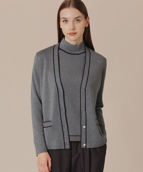 MACKINTOSH LONDON（マッキントッシュ ロンドン）の「クリアニットバイカラーカーディガン（カーディガン/ボレロ・レディース・グレー系その他2/オフホワイト/ブラック・38）」の3枚目の写真