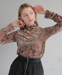 &g'aime | 【&g’aime】微光沢フロッキー総柄シアートップス　FLOCKY PRINT SHEER TURTLENECK TOPS(Tシャツ/カットソー)