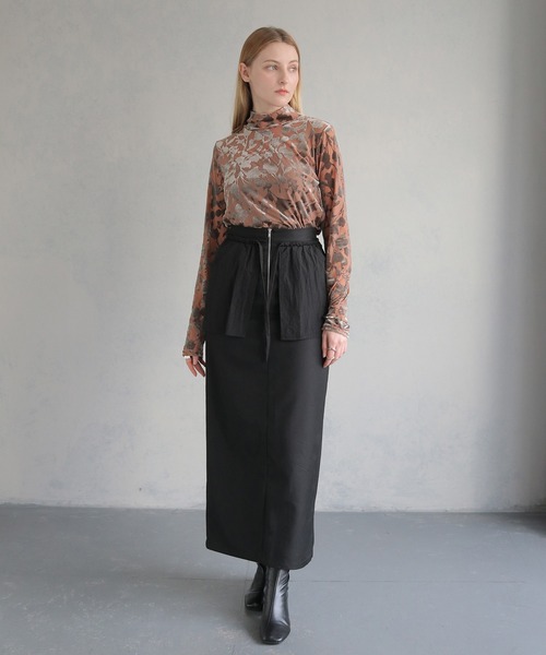 &g'aime】微光沢フロッキー総柄シアートップス FLOCKY PRINT SHEER