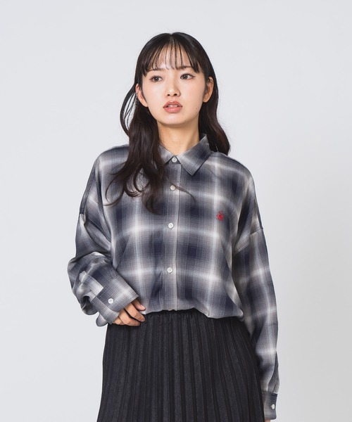 BEVERLY HILLS POLO CLUB(ビバリーヒルズポロクラブ)の「【BEVERLY HILLS POLO CLUB/ビバリーヒルズポロクラブ】スーパーワイド&BIGシルエット チェック柄デザイン レギュラーカラー ロングスリーブシャツ/長袖シャツ(シャツ/ブラウス・レディース・オレンジ/ブラック/ネイビー/グレー・MEDIUM)」の3枚目の写真