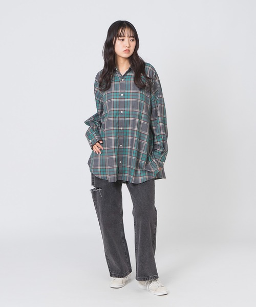 BEVERLY HILLS POLO CLUB(ビバリーヒルズポロクラブ)の「【BEVERLY HILLS POLO CLUB/ビバリーヒルズポロクラブ】スーパーワイド&BIGシルエット チェック柄デザイン レギュラーカラー ロングスリーブシャツ/長袖シャツ(シャツ/ブラウス・レディース・オレンジ/ブラック/ネイビー/グレー・MEDIUM)」の12枚目の写真